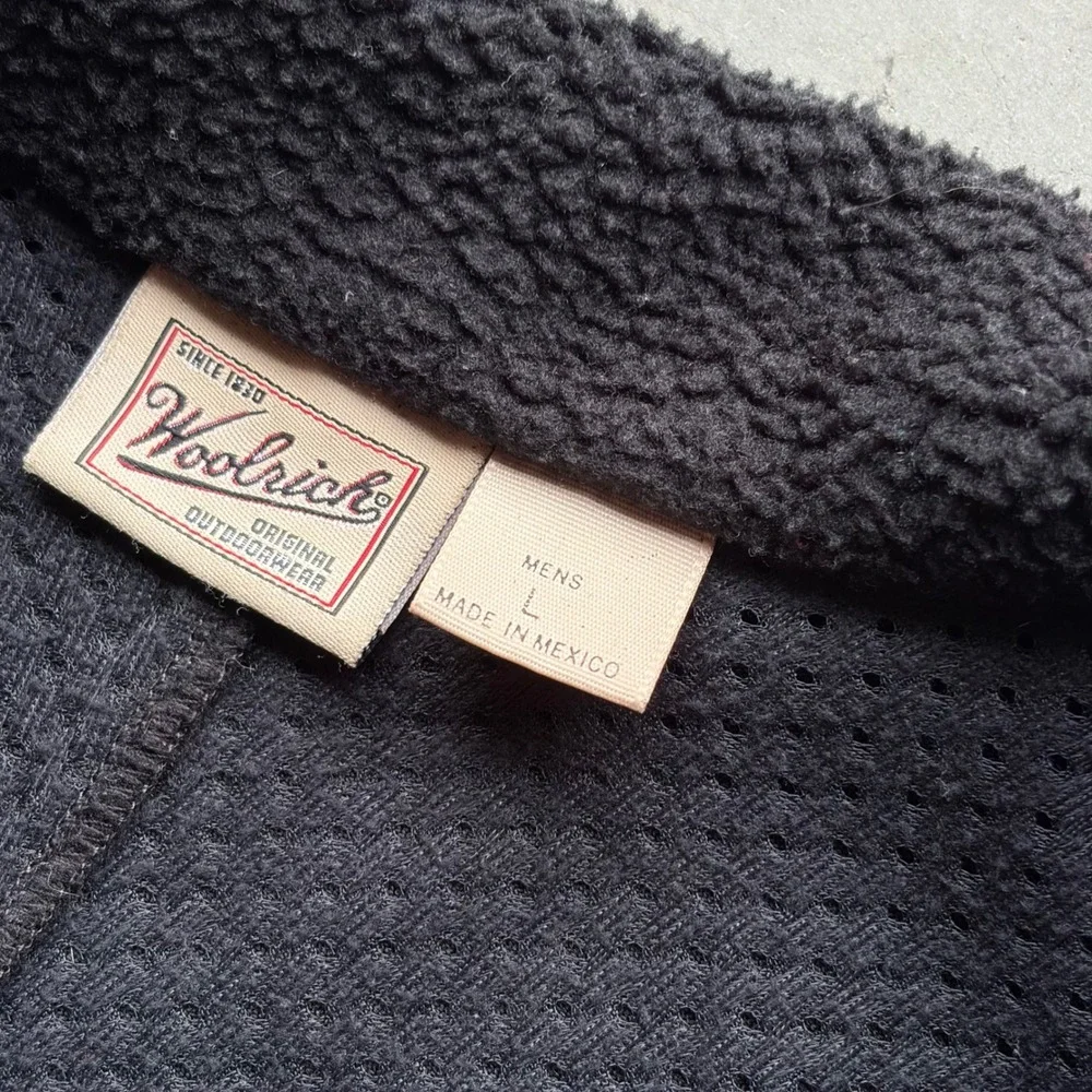 Woolrich Polartec Fleece Jacket Mens Large Black Full Zip Deep Pile